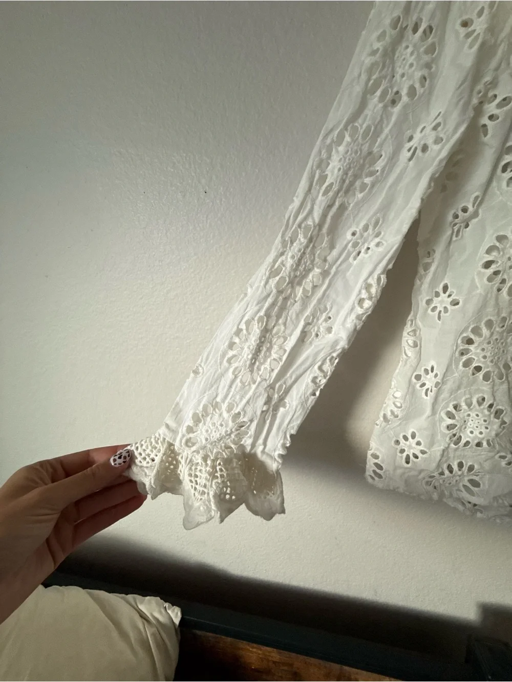 Zara White Eyelet Lace Ruffle Blouse
